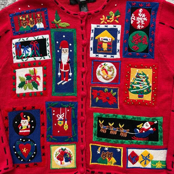 Segue Ugly Christmas Sweater Cardigan Embroidered Medium Cottagecore Grandmacore - Picture 3 of 12